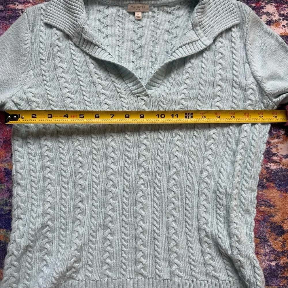 Talbots Cotton Cable Knit‎ Collared Sweater Light Blue Size M